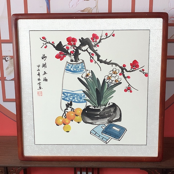 国画带框尺寸62✖️62手绘包邮