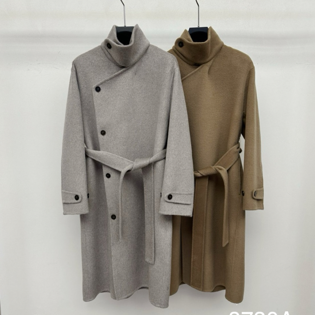 8730A老钱风翻领长款双面羊毛呢大衣外套