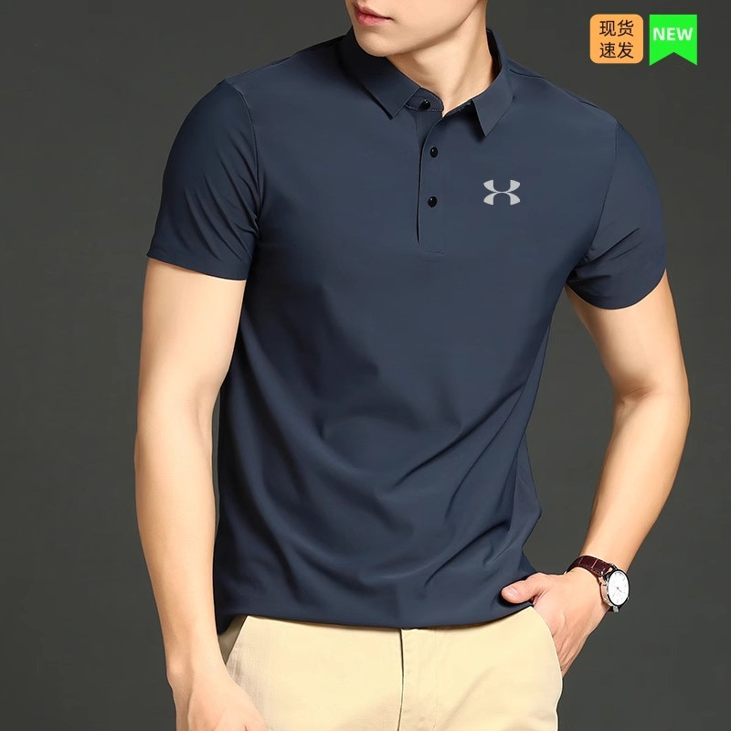 UA安德马T恤男士高弹冰丝上衣polo宽松透气纯色薄款上衣时尚休闲