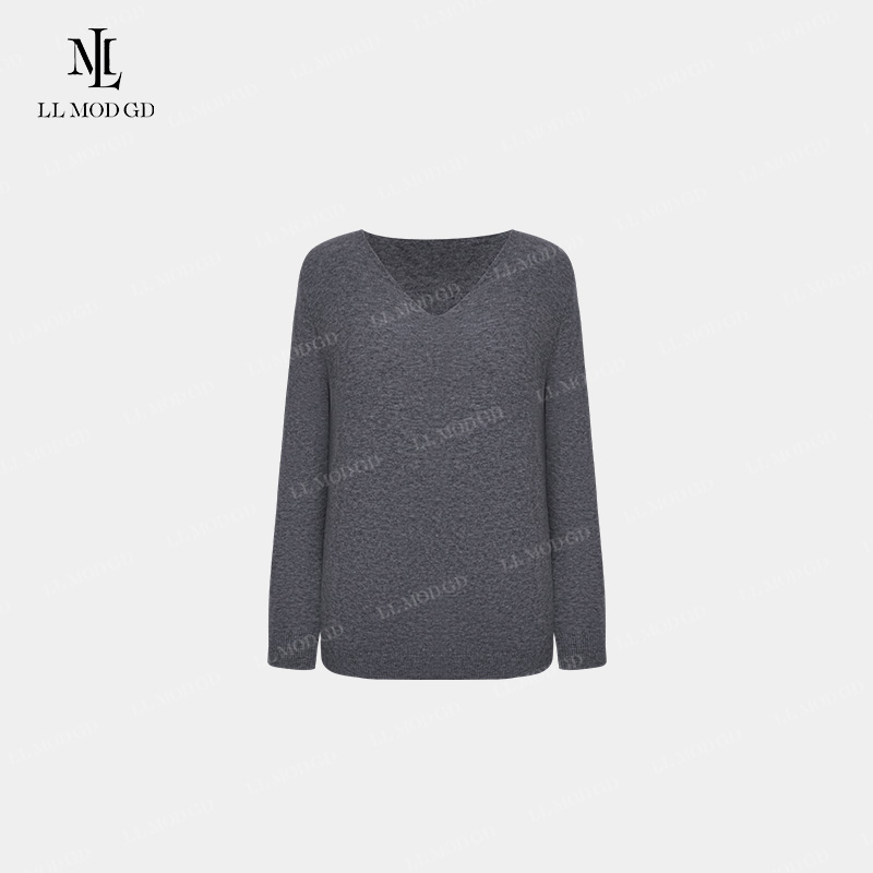 日常出行场景 简约风V领纯色长袖针织衫T恤时尚气质百搭YL-253556