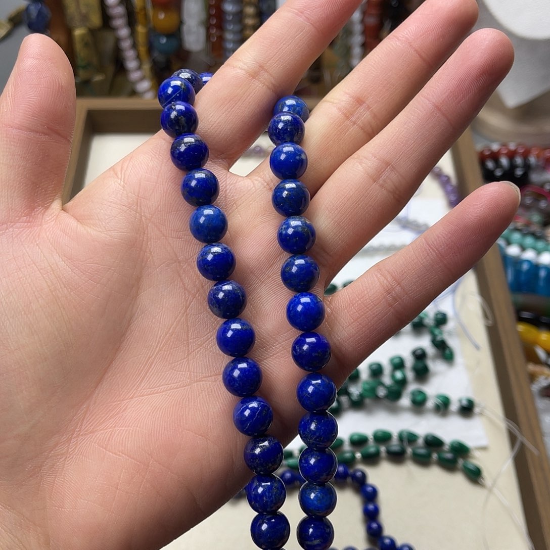玛瑙/玉髓未镶嵌珠宝半成品卡10青金石圆珠一条