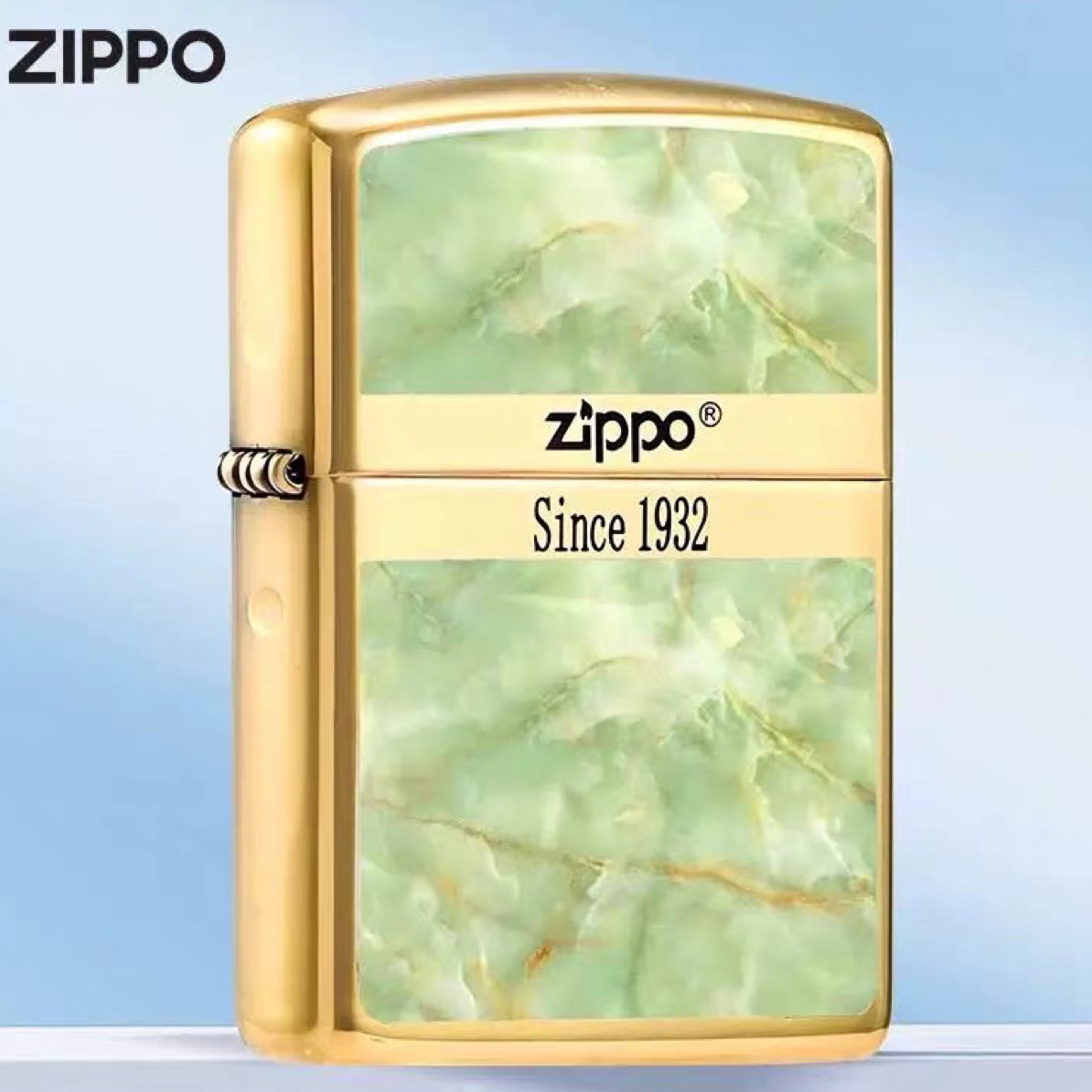zippo打火机金镶玉绿色大理石商标起源简约高档男士礼物DYJ1金色