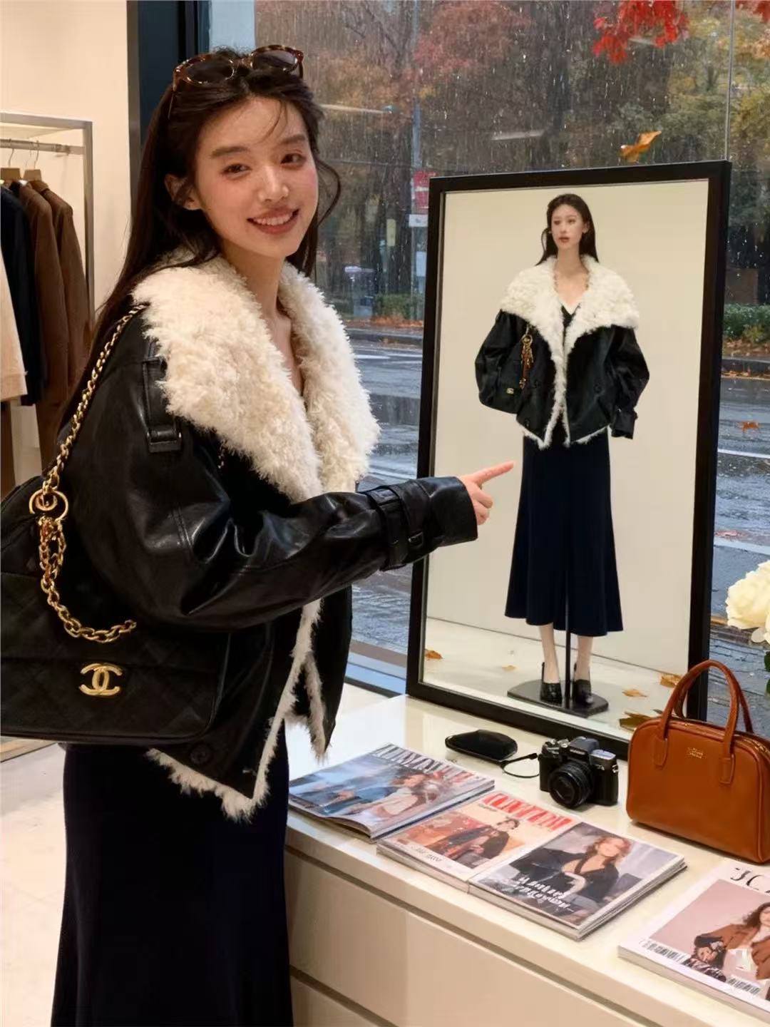 大码胖mm秋冬韩版羔毛夹棉外套时尚保暖宽松百搭上衣