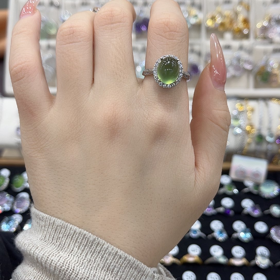 小***琪蛇纹石玉银S925镶嵌戒指