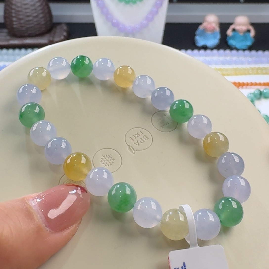 翡翠手链未镶嵌福禄寿多宝单圈8mm