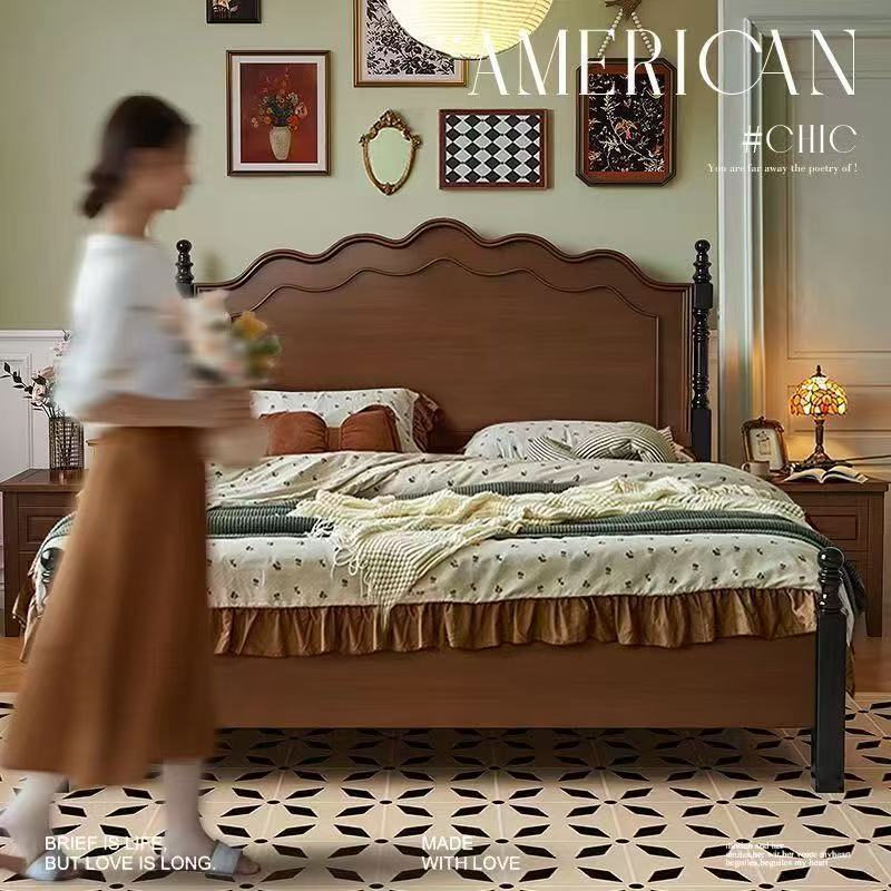 【高靠背舒躺】中古风实木床复古床次卧现代简约家用大小户型婚床