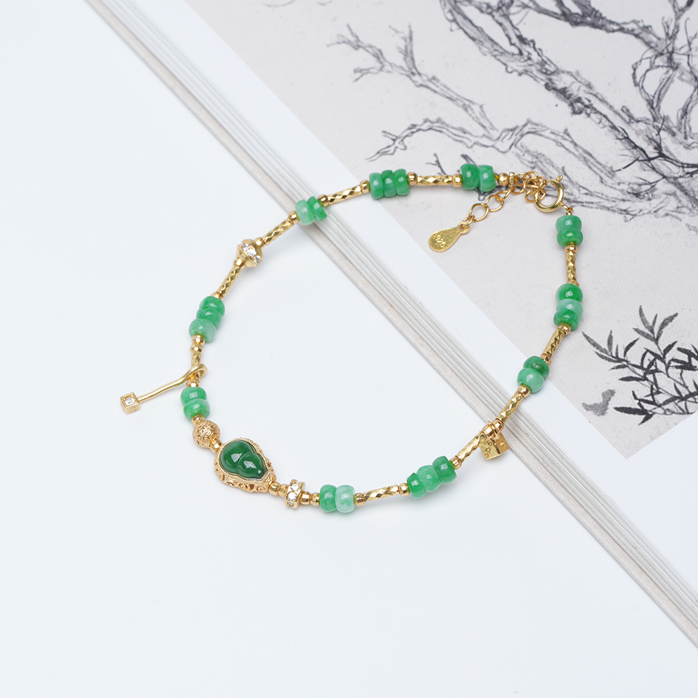 天然翡翠葫芦药片珠随型单圈手串文玩好物小众饰品精致正宗-QS