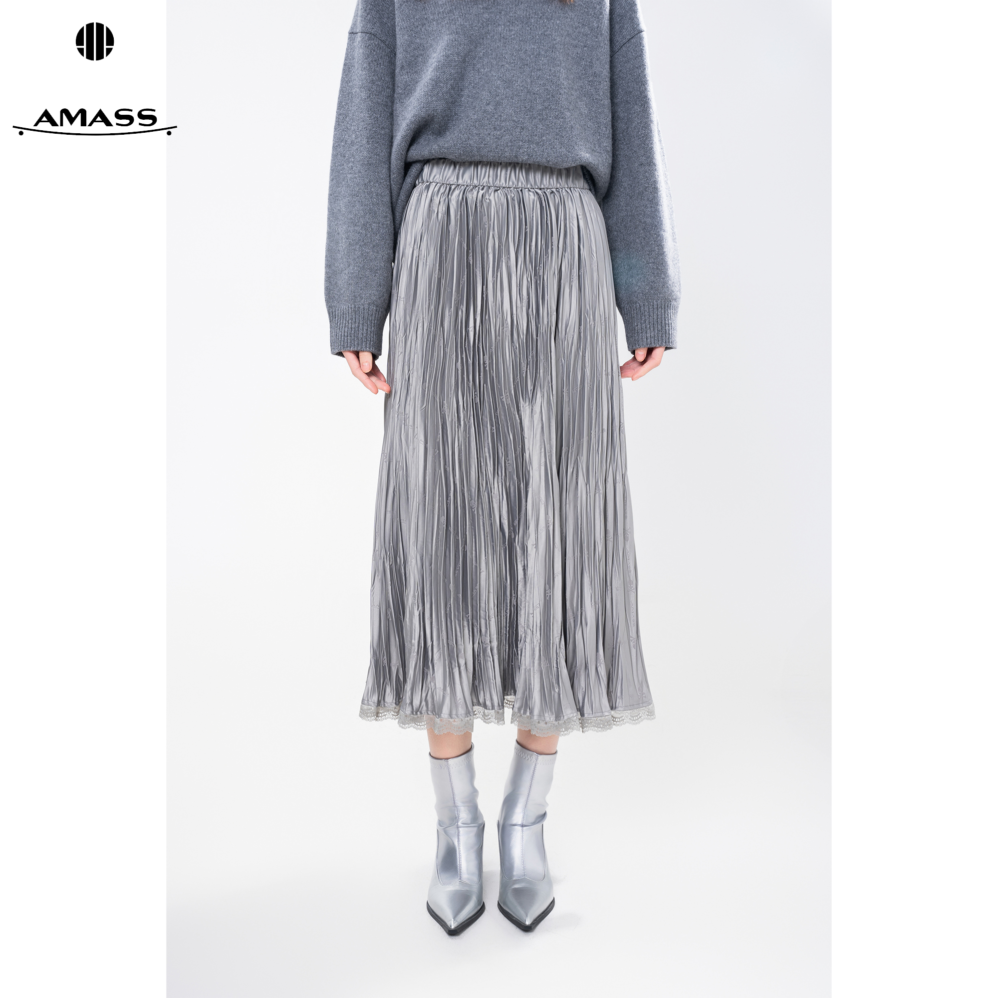 AMASS/阿玛施秋季新款气质优雅质感松紧腰中长款半身裙女 5200320