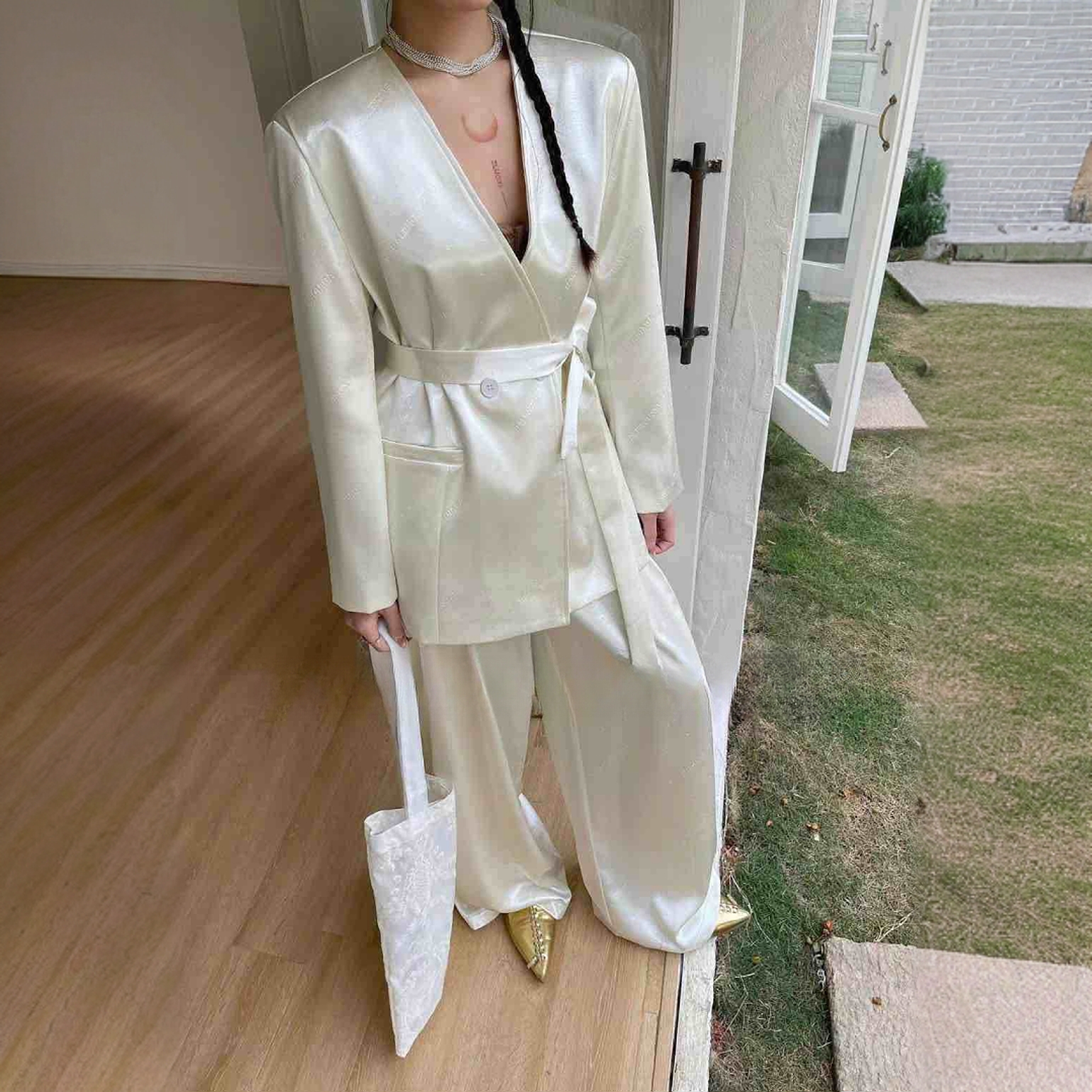 晨浠定制】深圳南油新款名媛轻奢醋酸西服套装26027