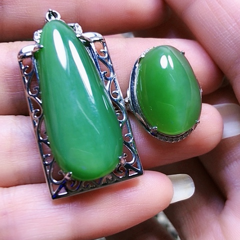 和田玉银S925镶嵌戒指