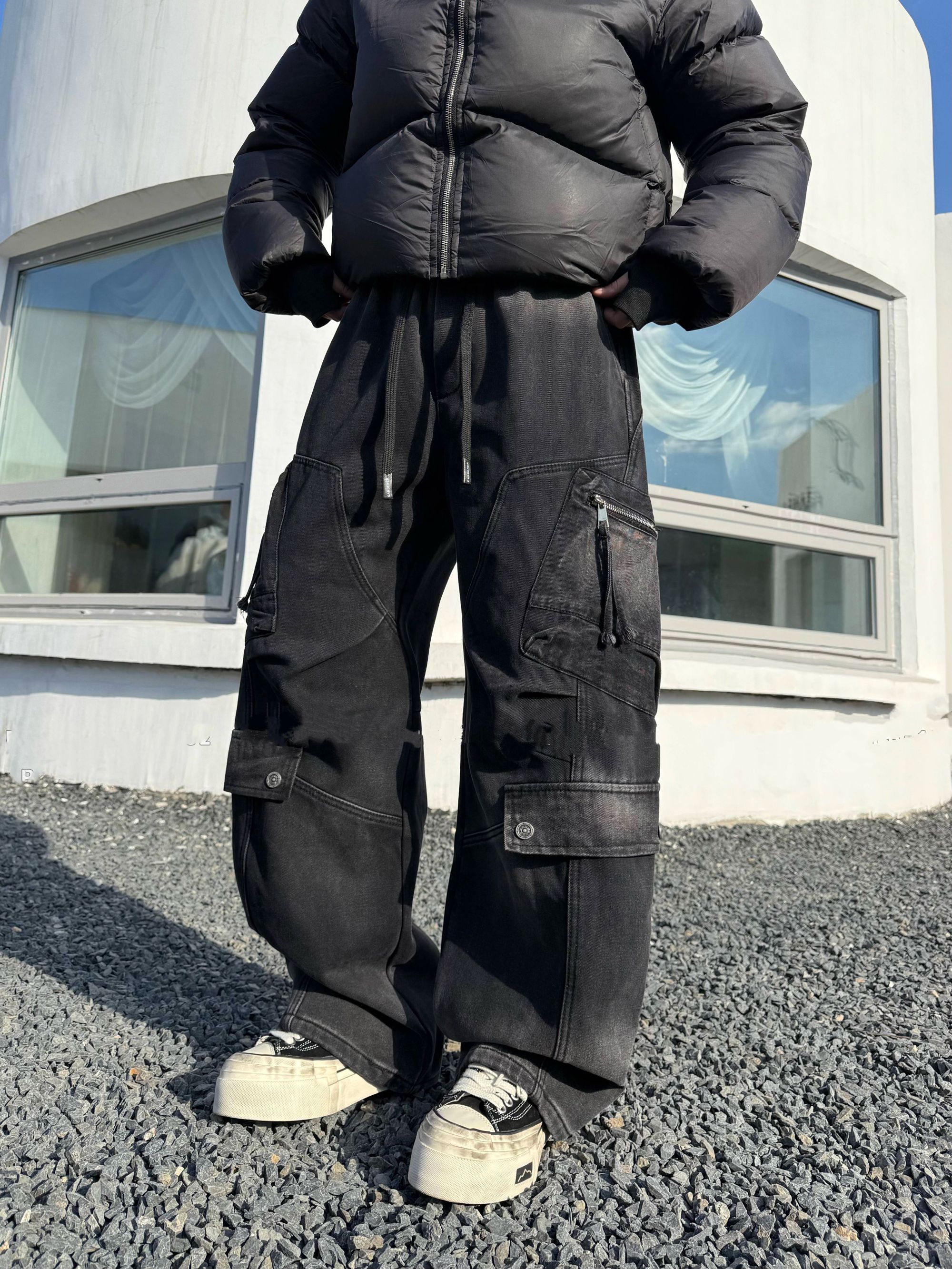 1052加绒水洗男士美式街头多口袋阔腿裤男士牛仔裤子情侣工装裤