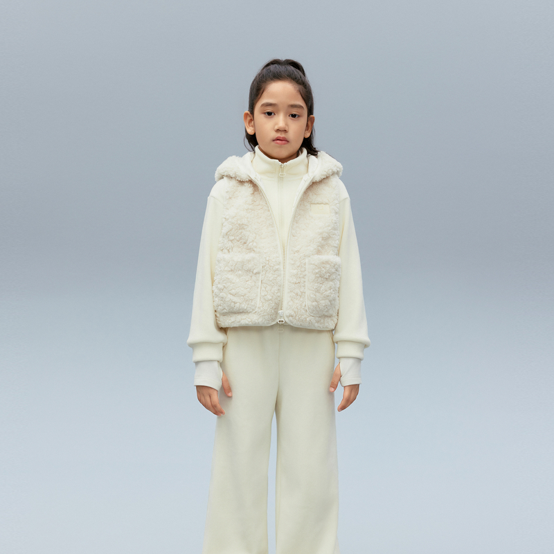 littlemoco童装25冬装新款男女童运动仿羊羔毛连帽马甲外套