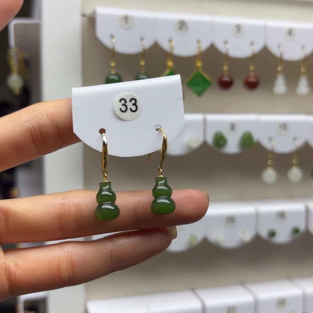 和田玉银S925镶嵌耳饰