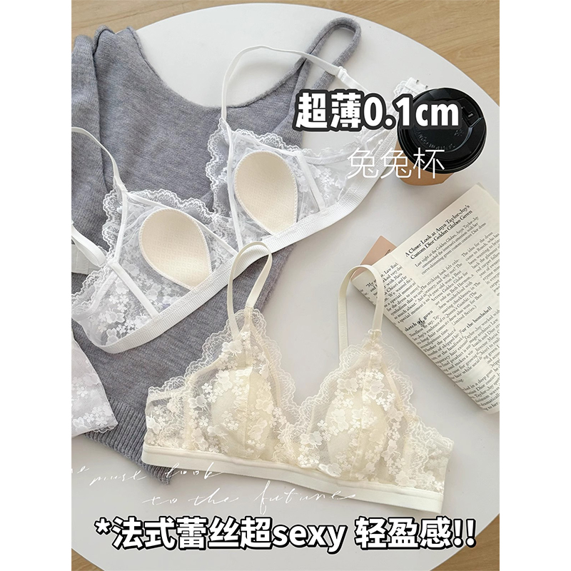 夏日薄雾 法式蕾丝性感女三角杯内衣小胸夏天超薄款透气美背文胸