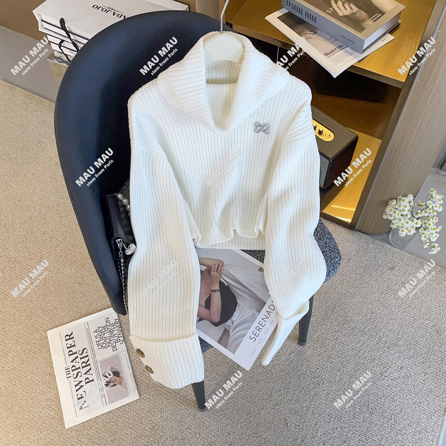 轻奢高端女装秋季新款高领纽扣装饰简约时尚气质针织上衣DY9190