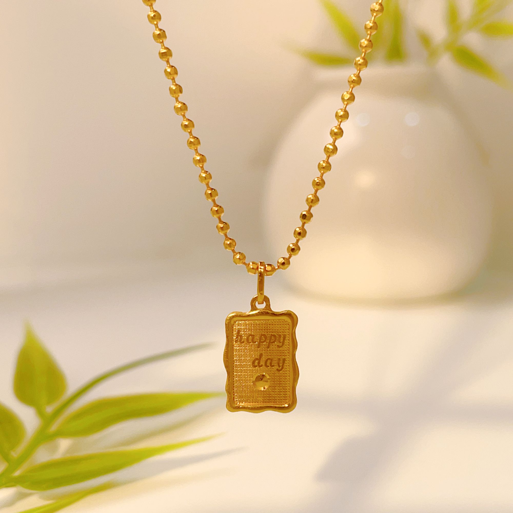 TSL/谢瑞麟计价足金happyday方牌饼干套链黄金珠珠套链