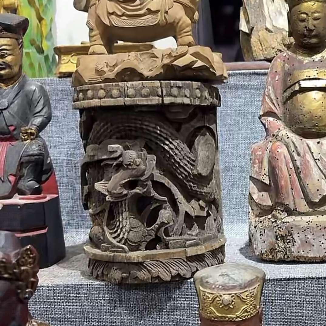 老木雕龙底座一对