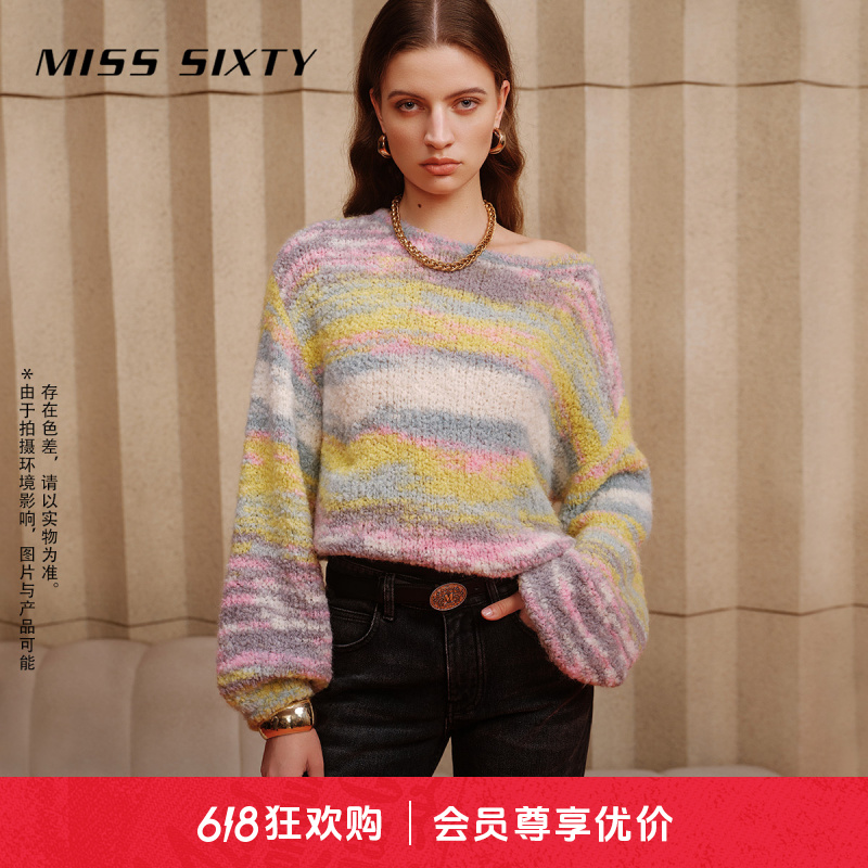 Miss Sixty冬季新款针织衫女圆领减龄灯笼袖毛衣百搭新年24K穿搭