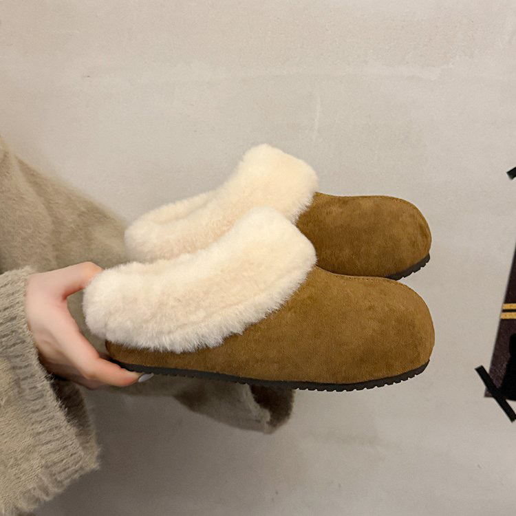 8005包头拖毛拖加绒韩版毛毛鞋高跟外穿毛毛拖鞋浅口纯色