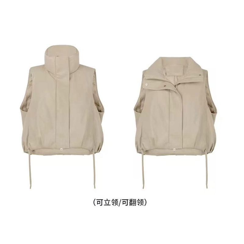 【二哥专属浮利】学院风PU皮抽绳黄油鹅绒马甲51014