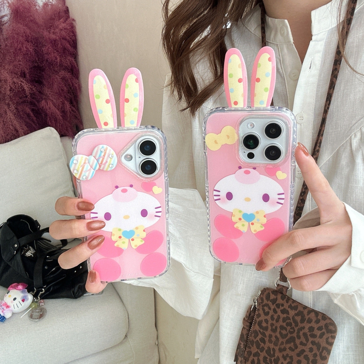 彩色波点kitty耳朵适用于苹果16/15/14/13/promax手机壳iphone16