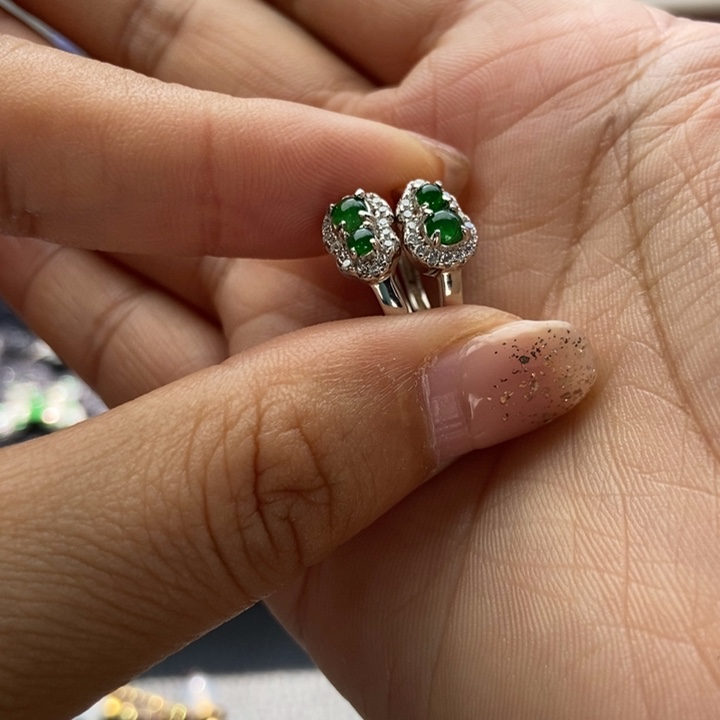 翡翠耳饰银S925镶嵌耳钉