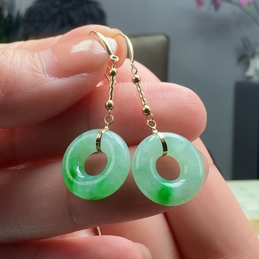 翡翠耳饰18K金镶嵌天然