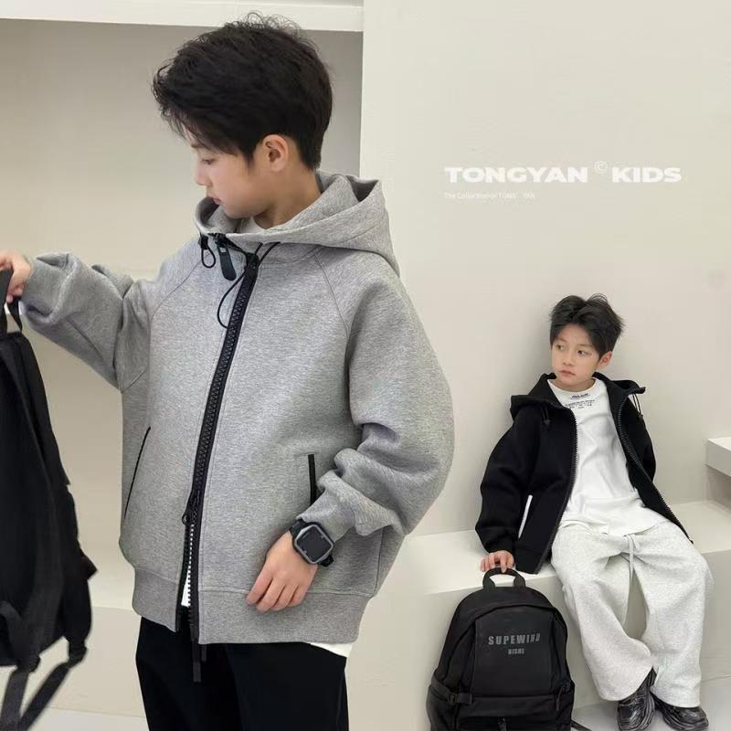 男童连帽双头拉链外套2025春秋新款儿童中大童开衫夹克衫秋装上衣