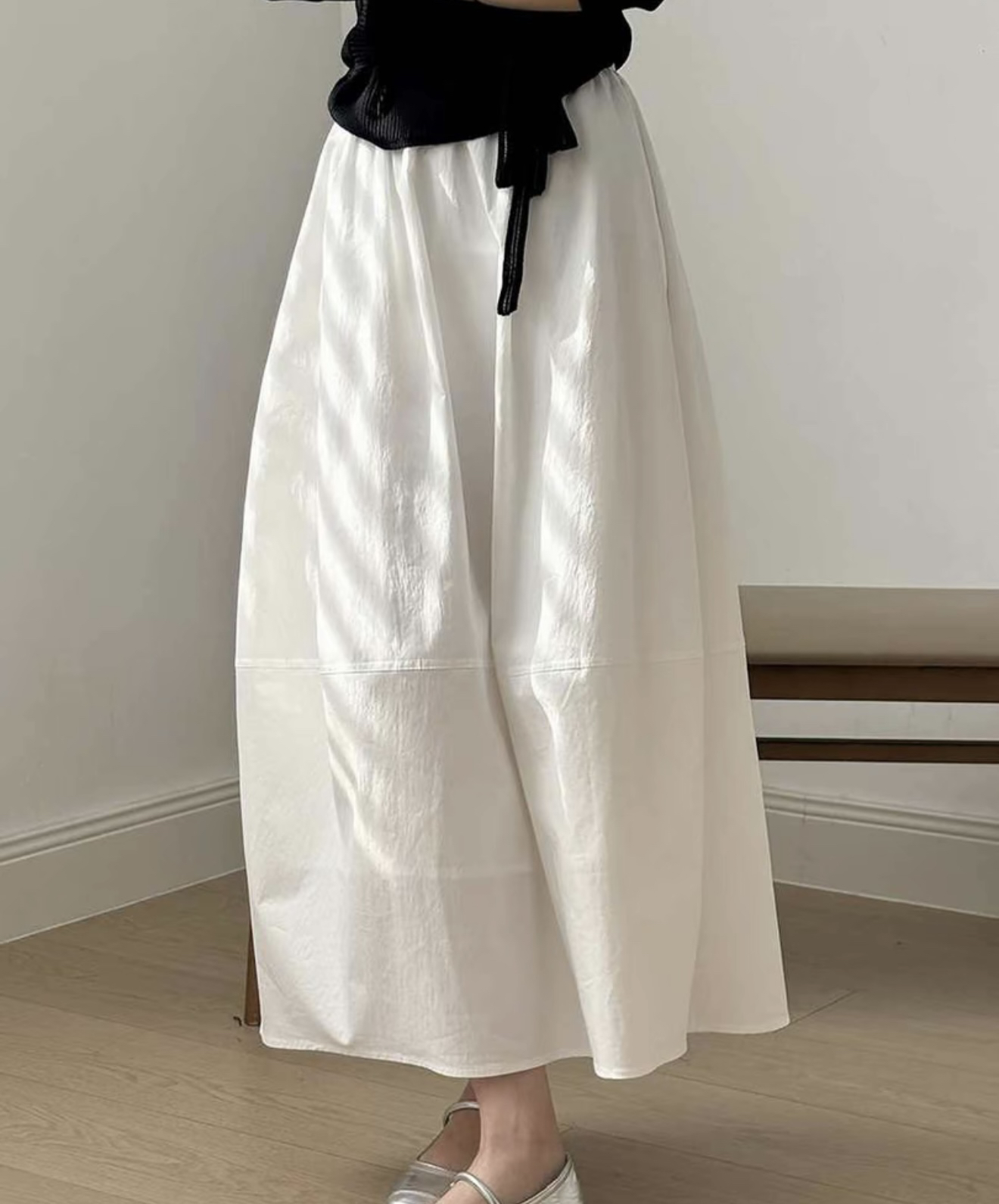 哈呐013I白色月光半身花苞中长款裙子度假A字夏季防透