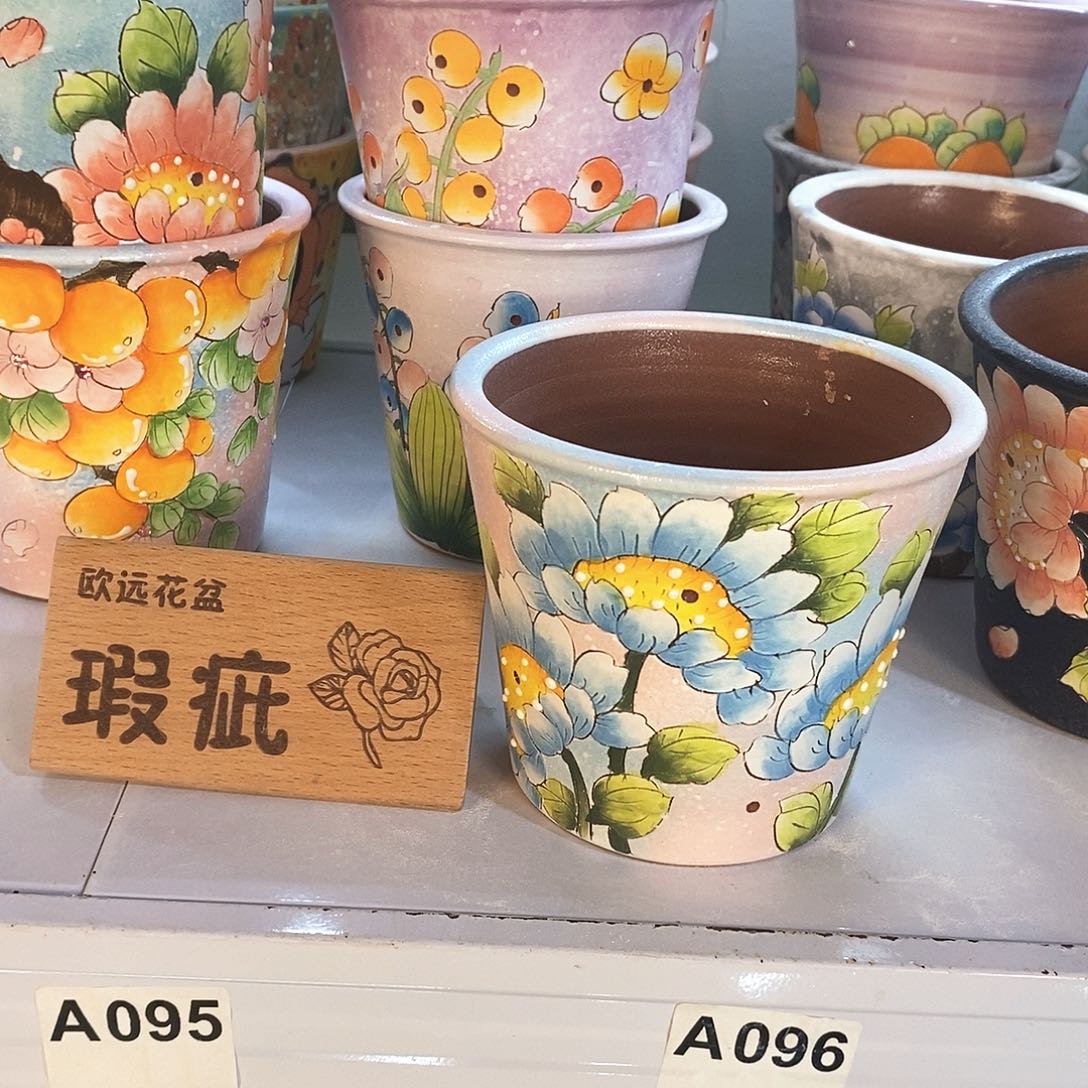紫砂花盆红陶手绘花盆