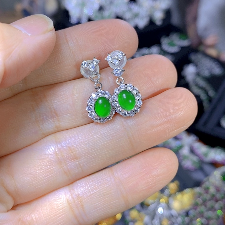 翡翠戒指银S925镶嵌天然翡翠