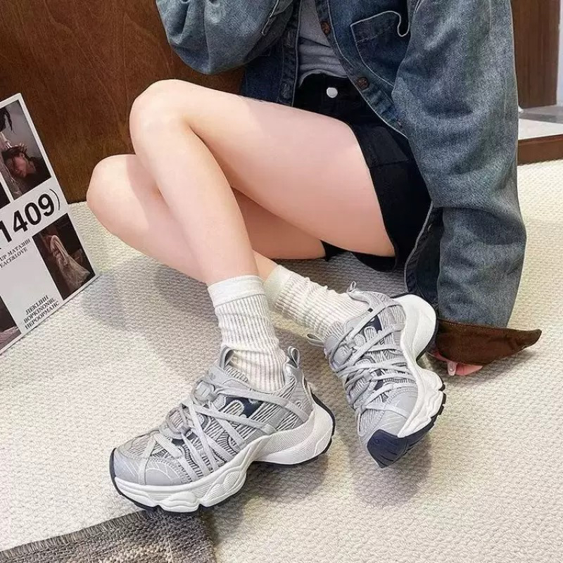 2025新款春夏网面增高运动休闲鞋老爹鞋百搭女士潮鞋时尚夏季