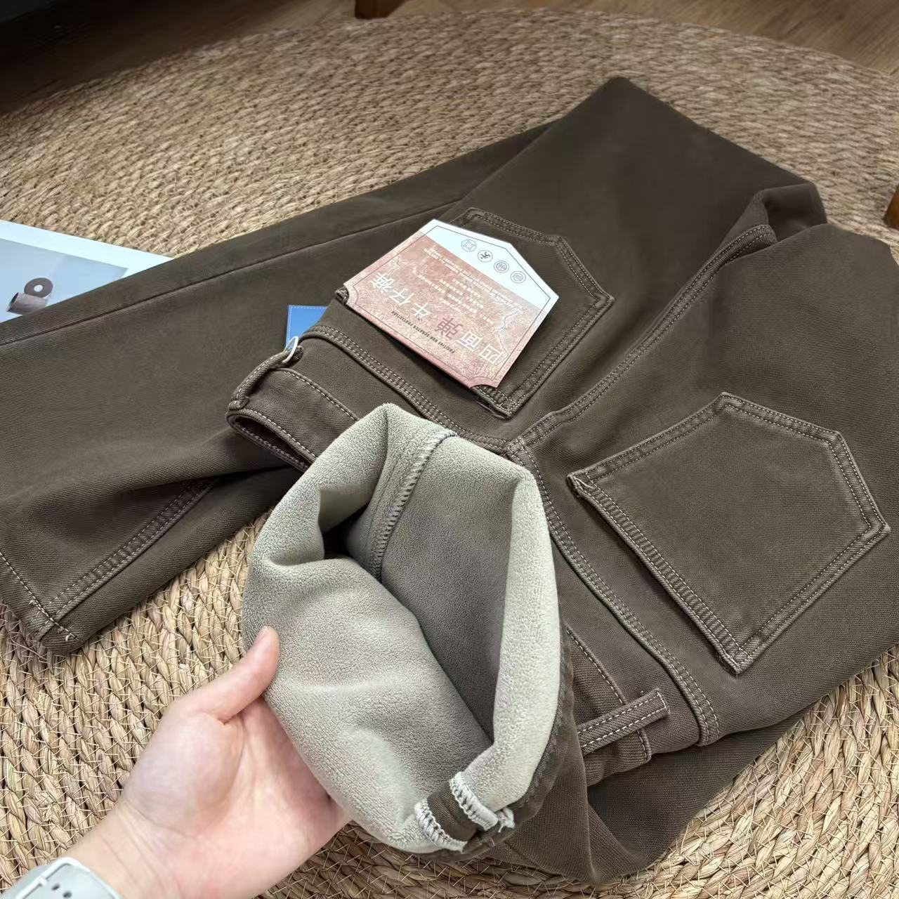 【糯米咖啡裤】密度绒柔软弹力高级感牛仔窄版拖地裤-苋20100(2003)