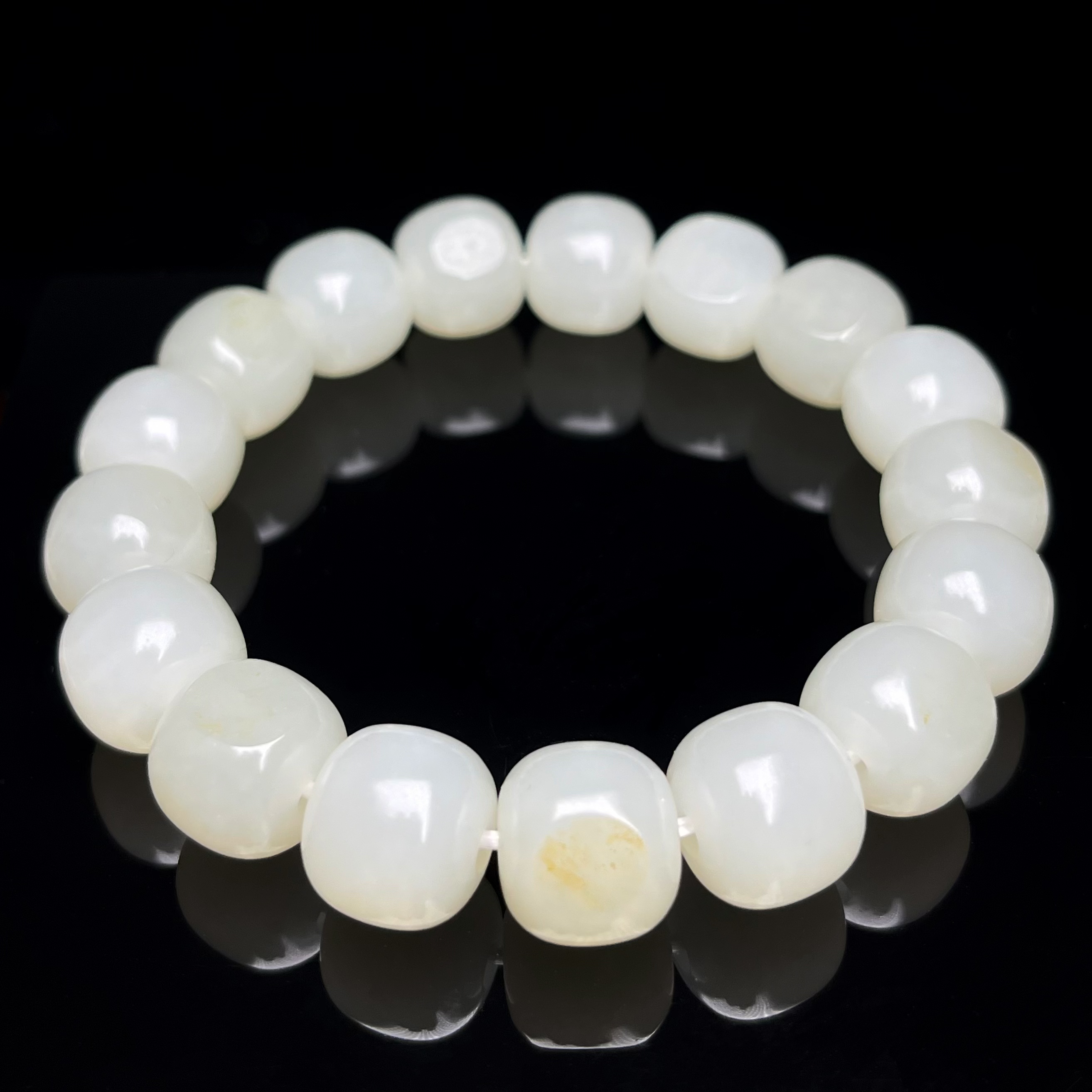 【和 田 玉 籽 料】卡13*12老型手串 同料17颗部分留原毛孔 0787