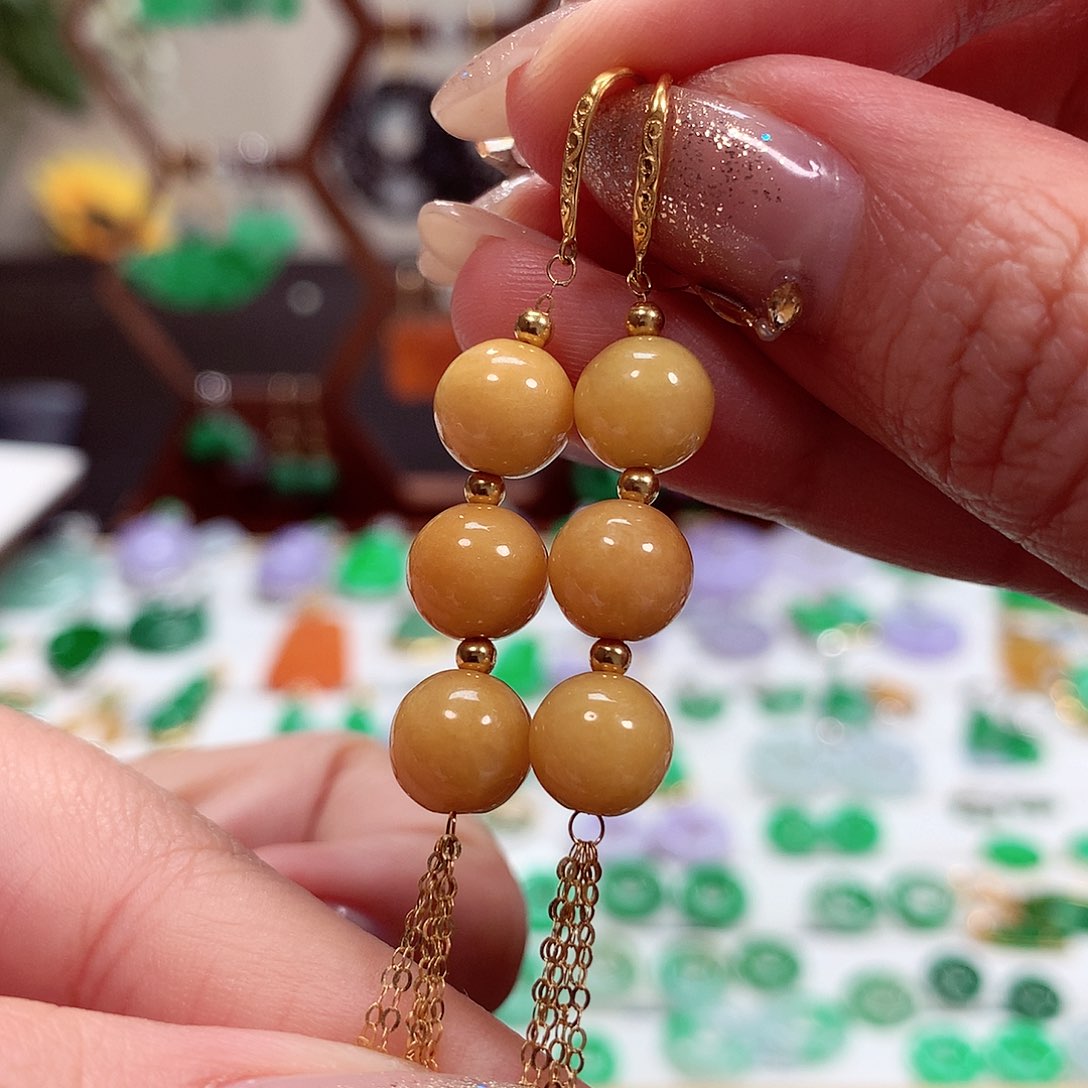 翡翠耳饰18K金镶嵌天然翡翠