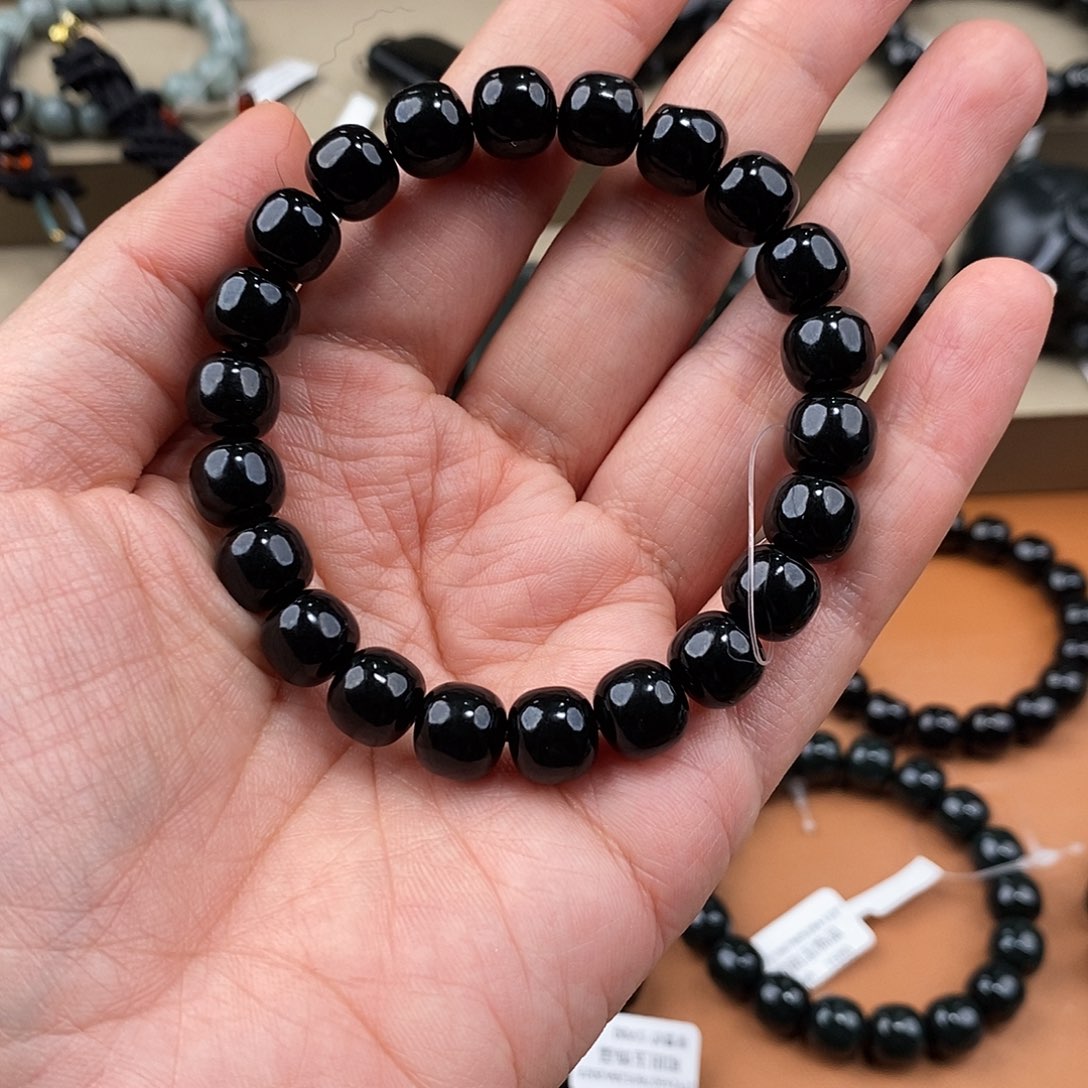 用***0和田玉未镶嵌手串新疆喀拉喀什河黑青卡10