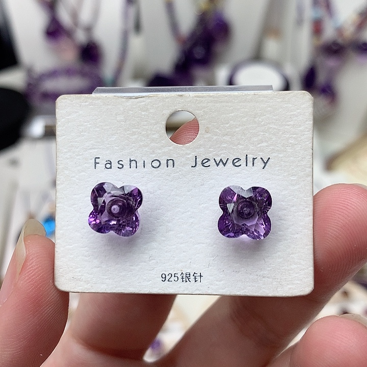 紫晶耳钉银S925镶嵌紫水晶耳钉