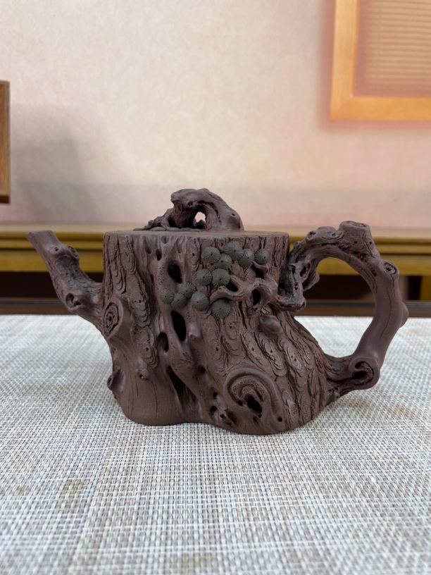 全手工原创老紫泥松段壶紫砂泡茶茶具纯手工手捏正宗手制雕刻茶壶