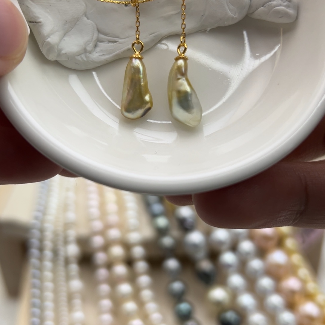 银S925镶嵌耳饰海水珍珠海水金珠keshi大风吹耳坠