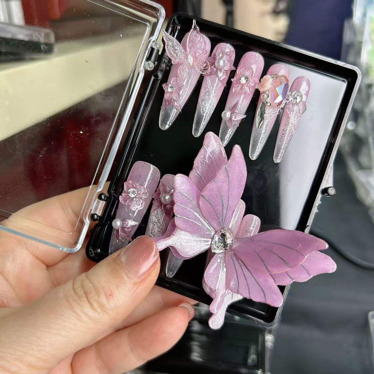 醉酒鸢-姚奈儿纯手工定制穿戴甲高级感美甲显白气质淑女款