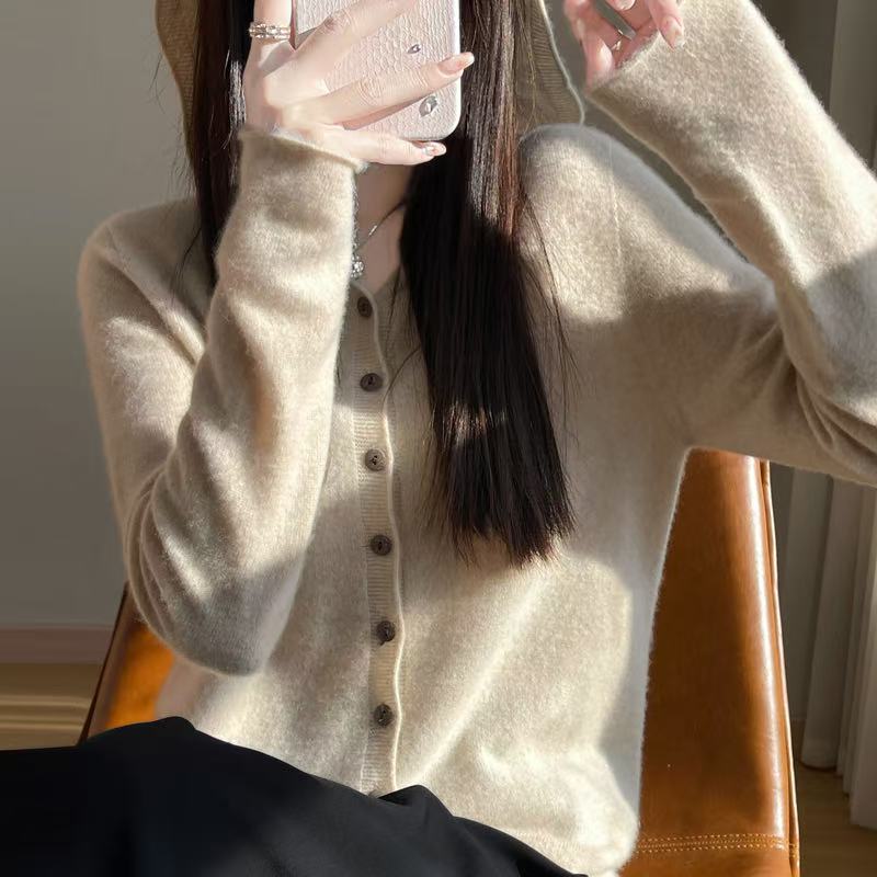 一线成衣连帽开衫女外穿针织衫上衣2025新款百搭休闲打底衫