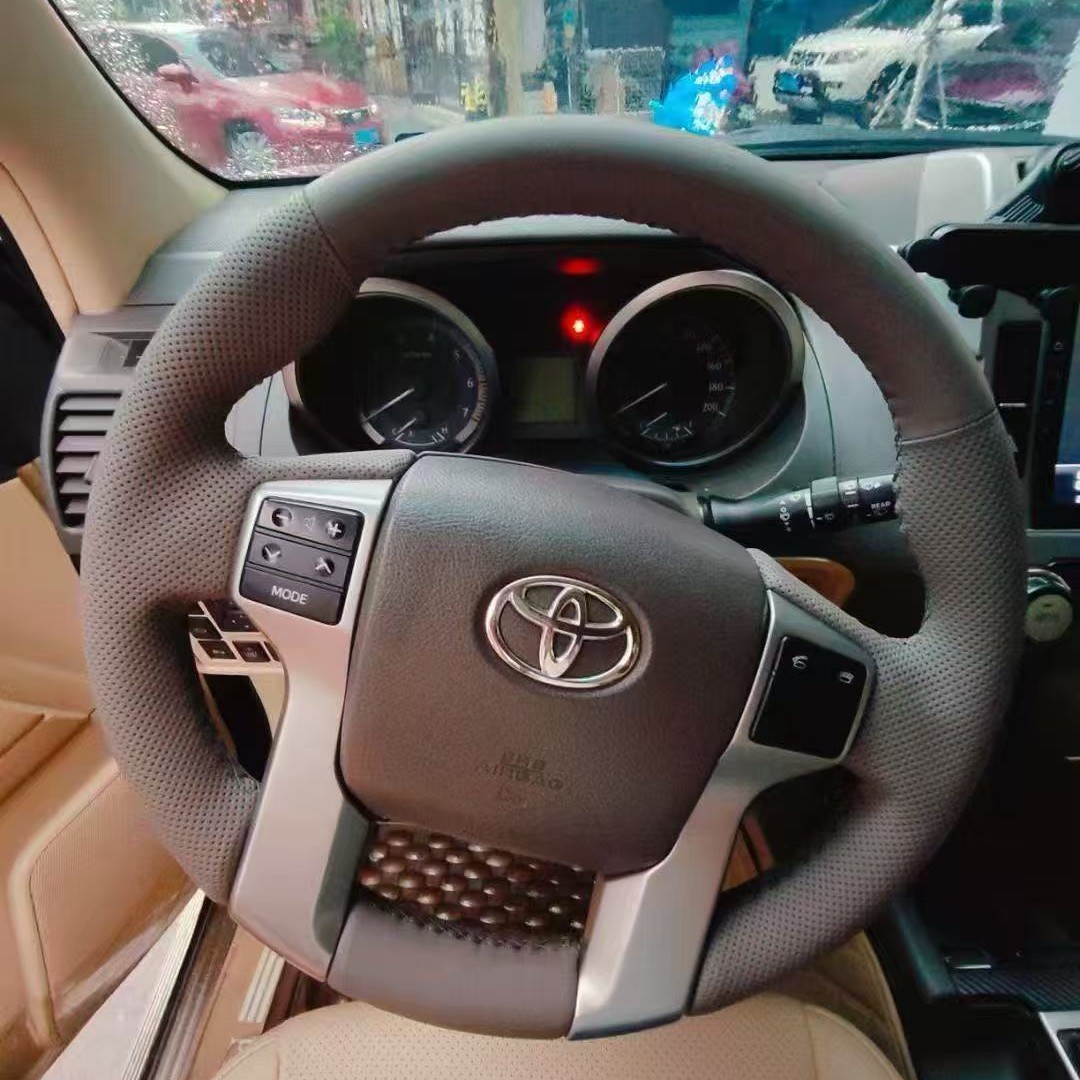 丰田霸道桃木普拉多酷路泽专车专用手缝套方向盘套冬季毛绒真皮