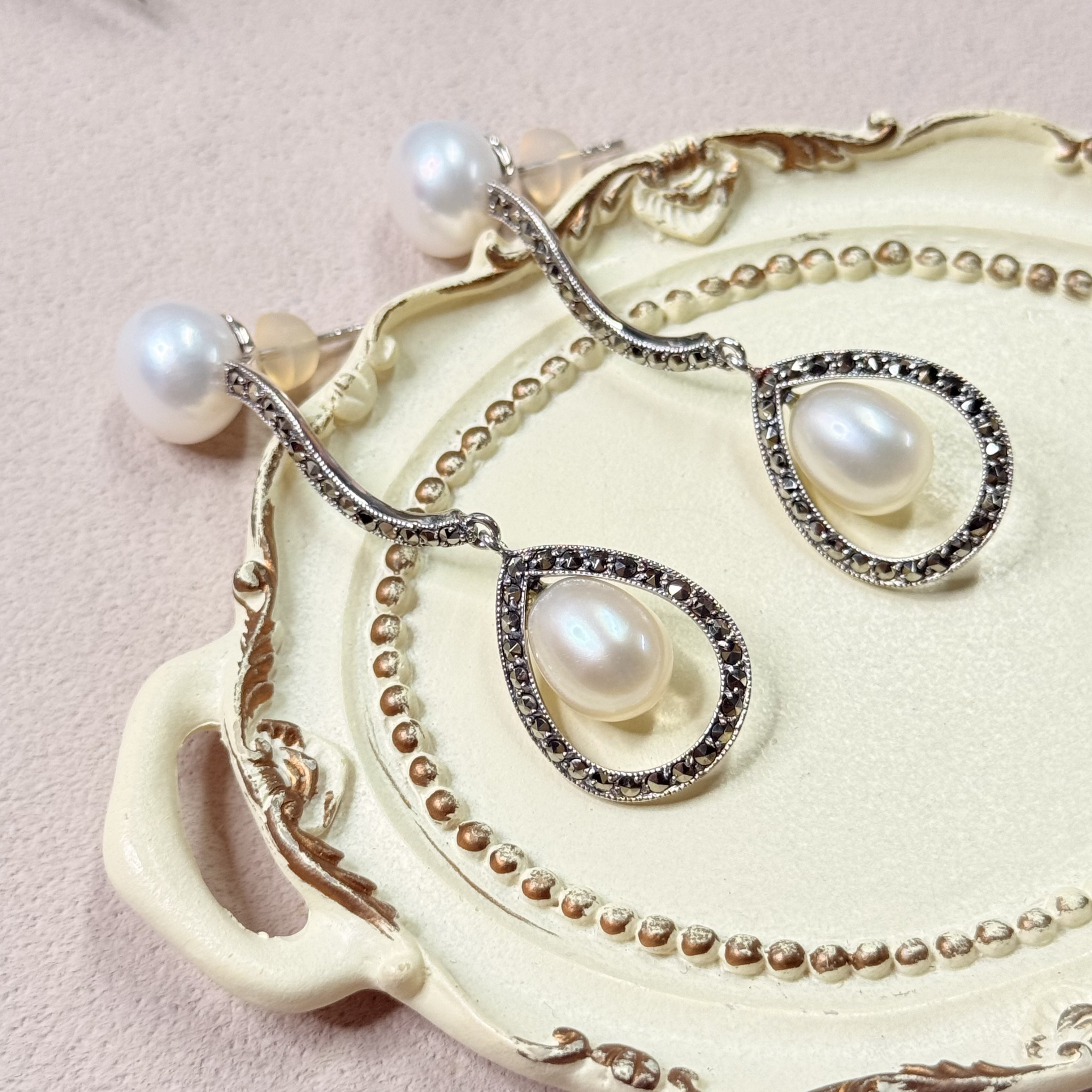 【六六中古】孤品复古扫肩淡水珍珠s925耳饰ty1193