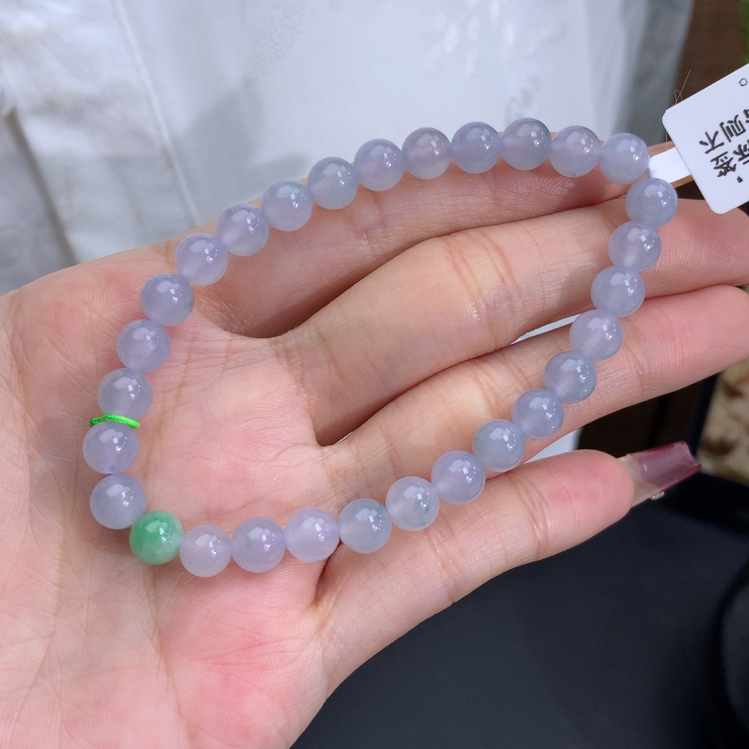 翡翠手链未镶嵌卡6.3冰胶紫飘花手串