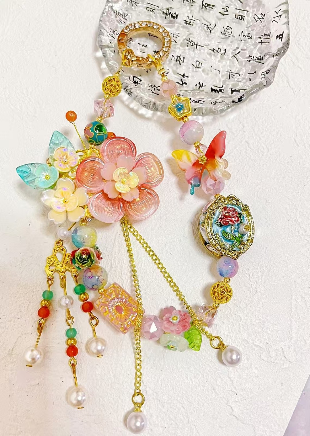 手工串珠配件挂件手绘蓝色钥匙扣diy寄拍链接尺寸规格珠珠