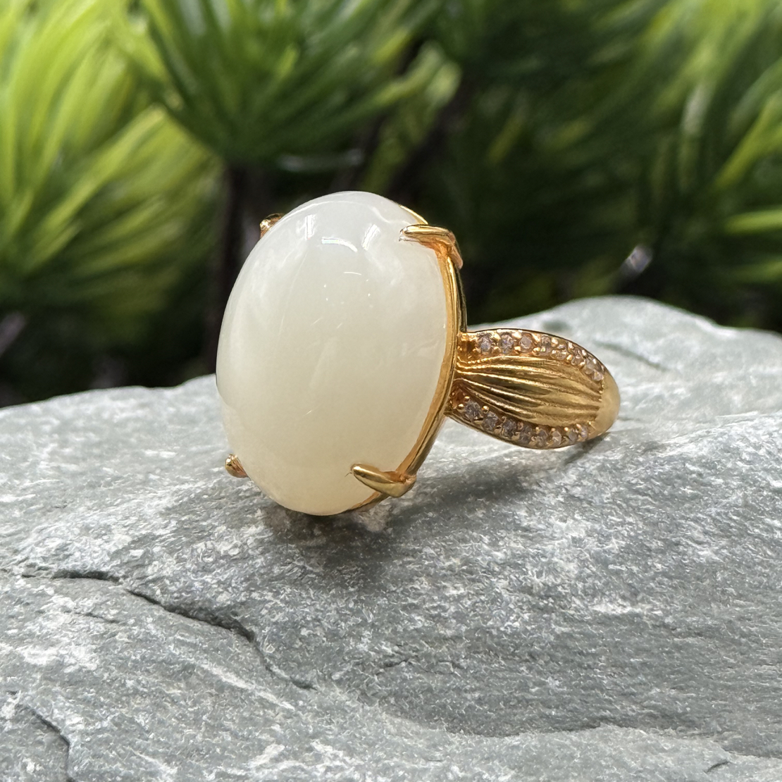 和田玉晴水蛋面s925戒指-12*15.5mm-多样性发其一ls62-1063