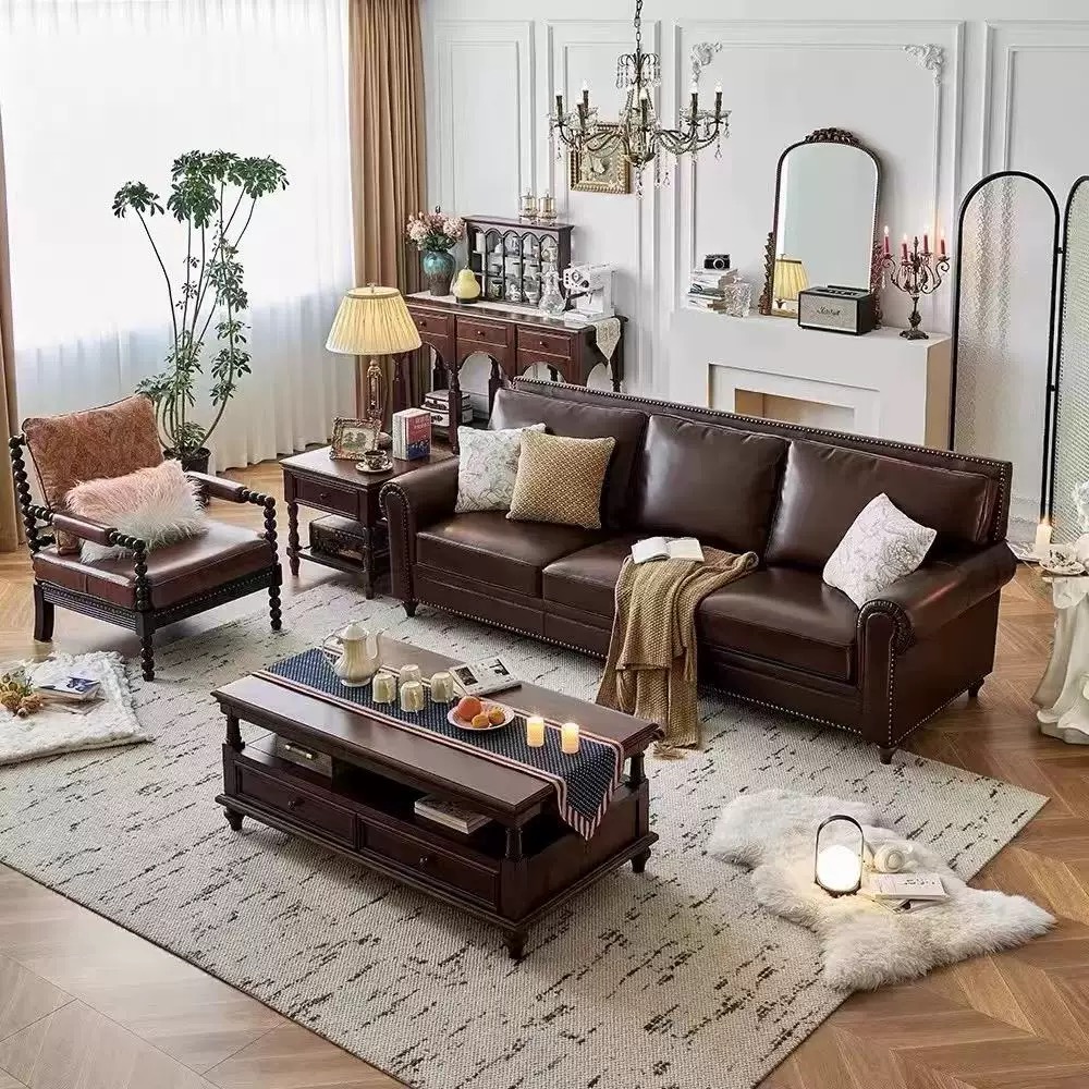 大巴顿美式沙发真皮复古头层牛皮客厅2025新款家具组合