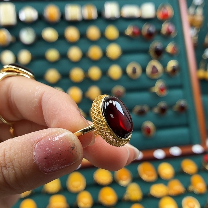 琥珀银S925镶嵌戒指