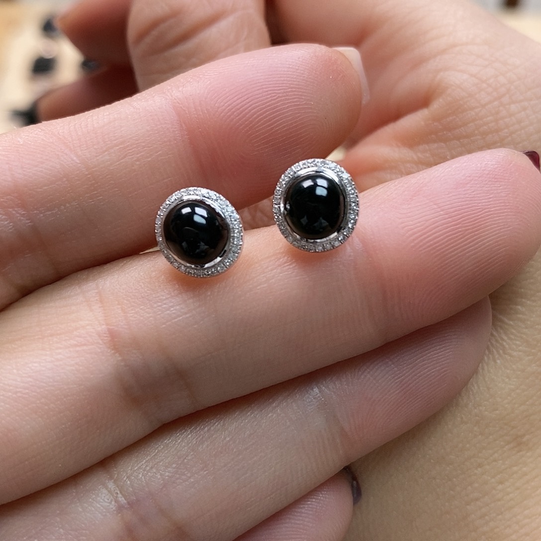 翡翠耳饰18K金镶嵌墨翠