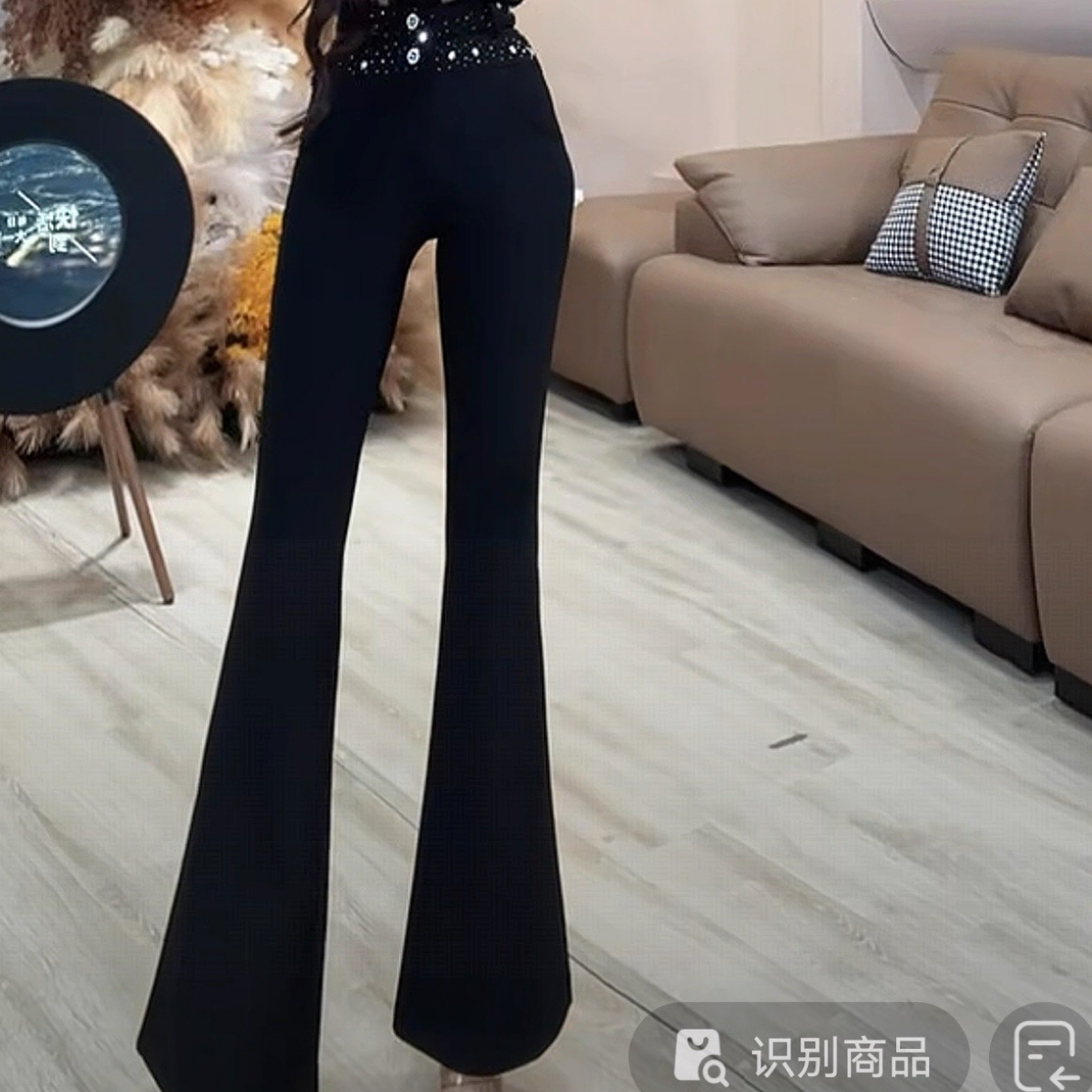 女士高腰显瘦垂感微喇拖地裤黑色气质百搭